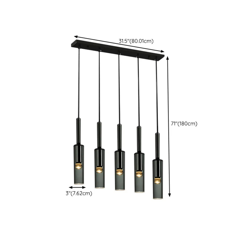 Suspension cylindrique en verre gris pour îlot de cuisine