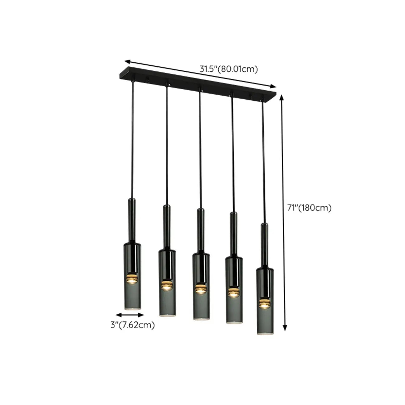 Suspension cylindrique en verre gris pour îlot de cuisine