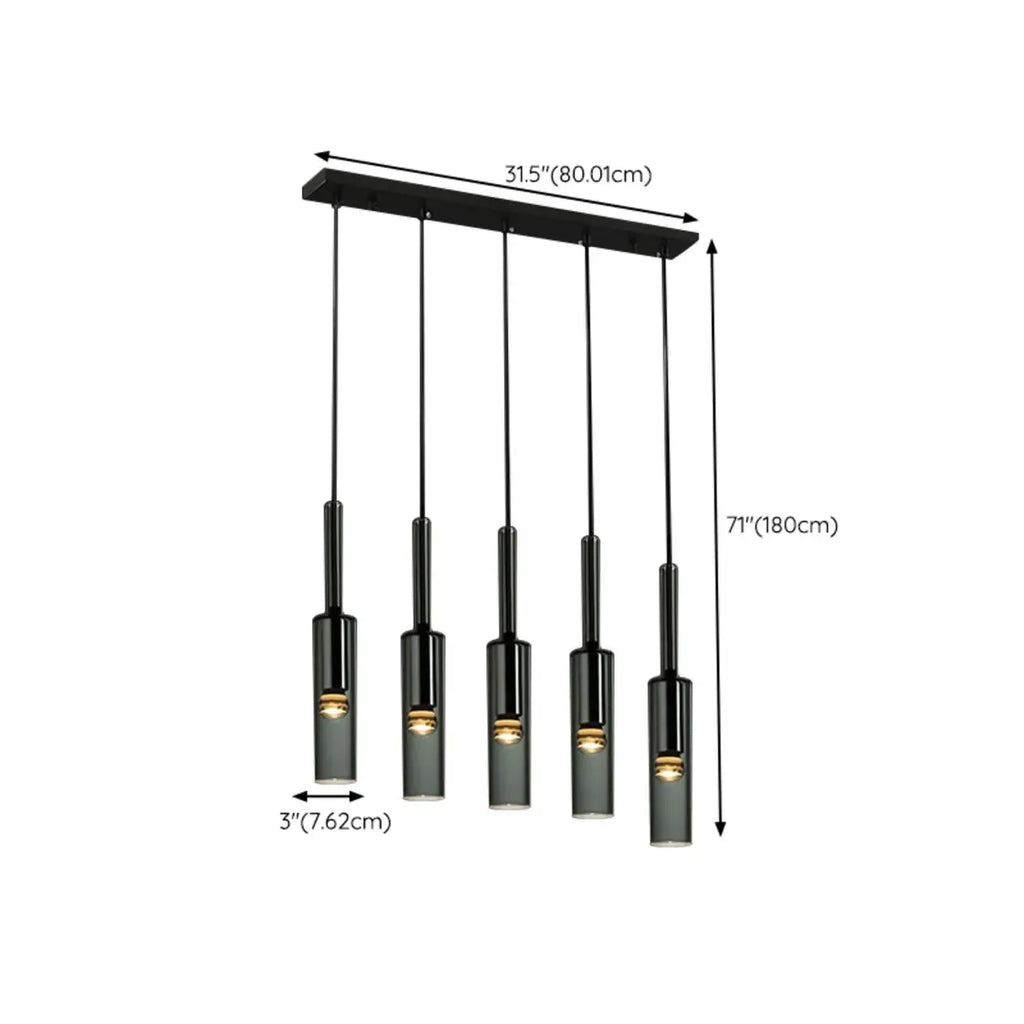 Suspension cylindrique en verre gris pour îlot de cuisine