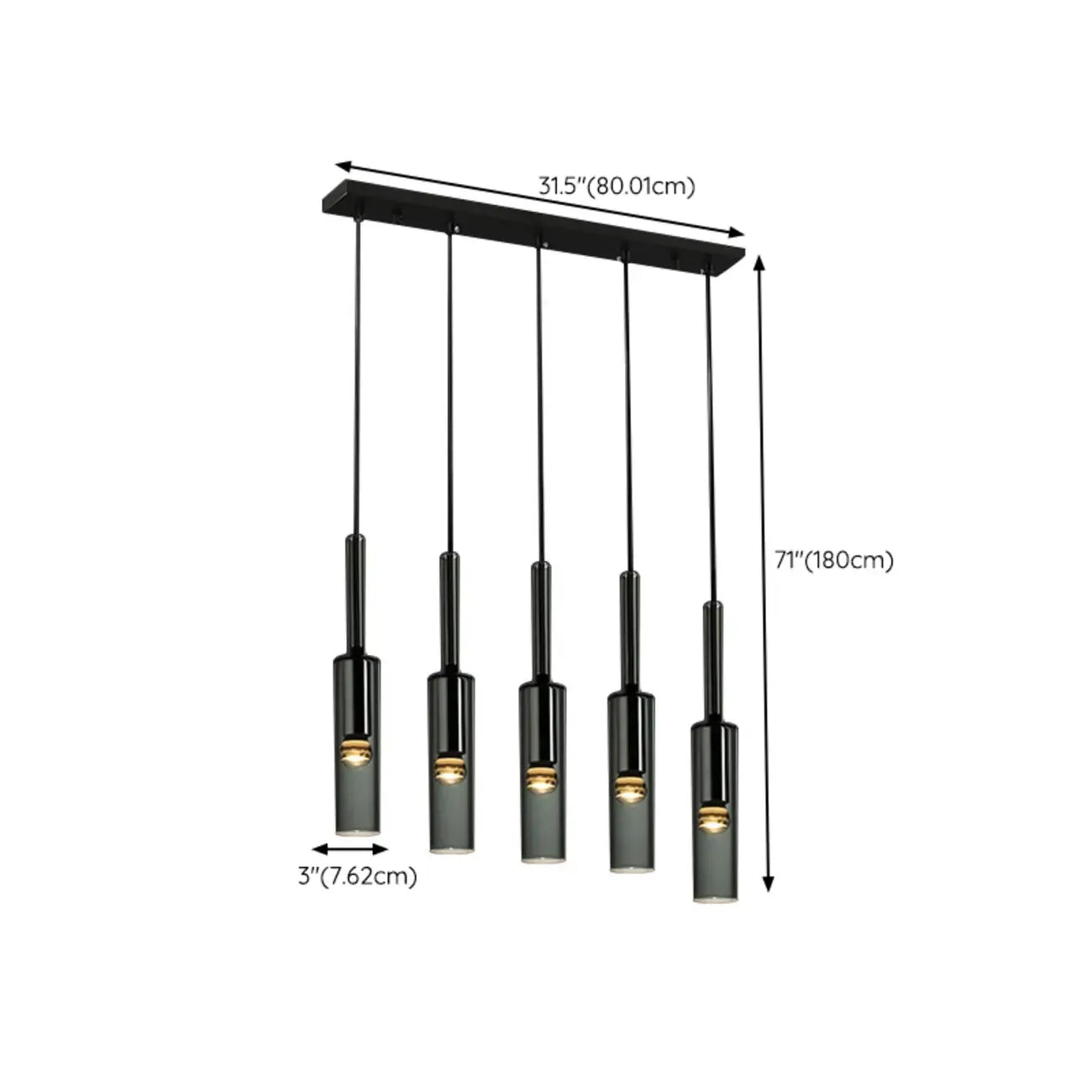 Suspension cylindrique en verre gris pour îlot de cuisine