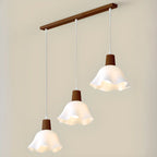 Plafoniera elegante a 3 luci in legno con paralume a fiori in acrilico