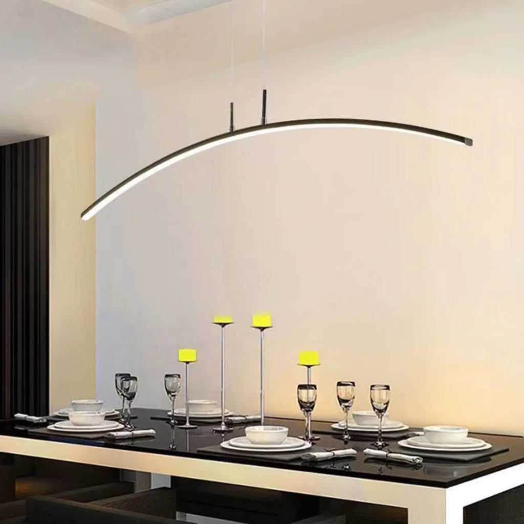 Suspension LED linéaire noire en gel de silice pour îlot de lumière en forme d'arche
