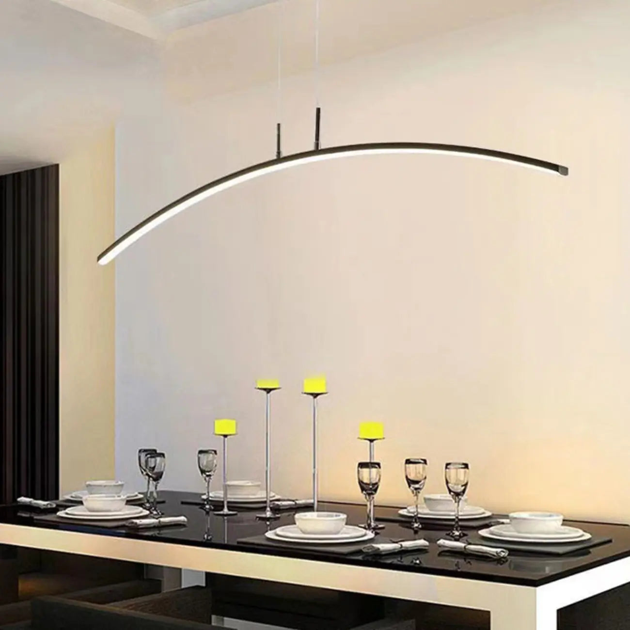 Suspension LED linéaire noire en gel de silice pour îlot de lumière en forme d'arche