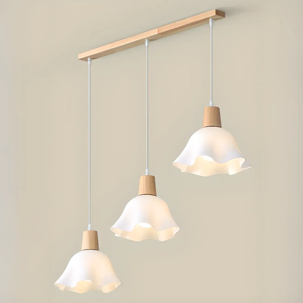 Plafoniera elegante a 3 luci in legno con paralume a fiori in acrilico