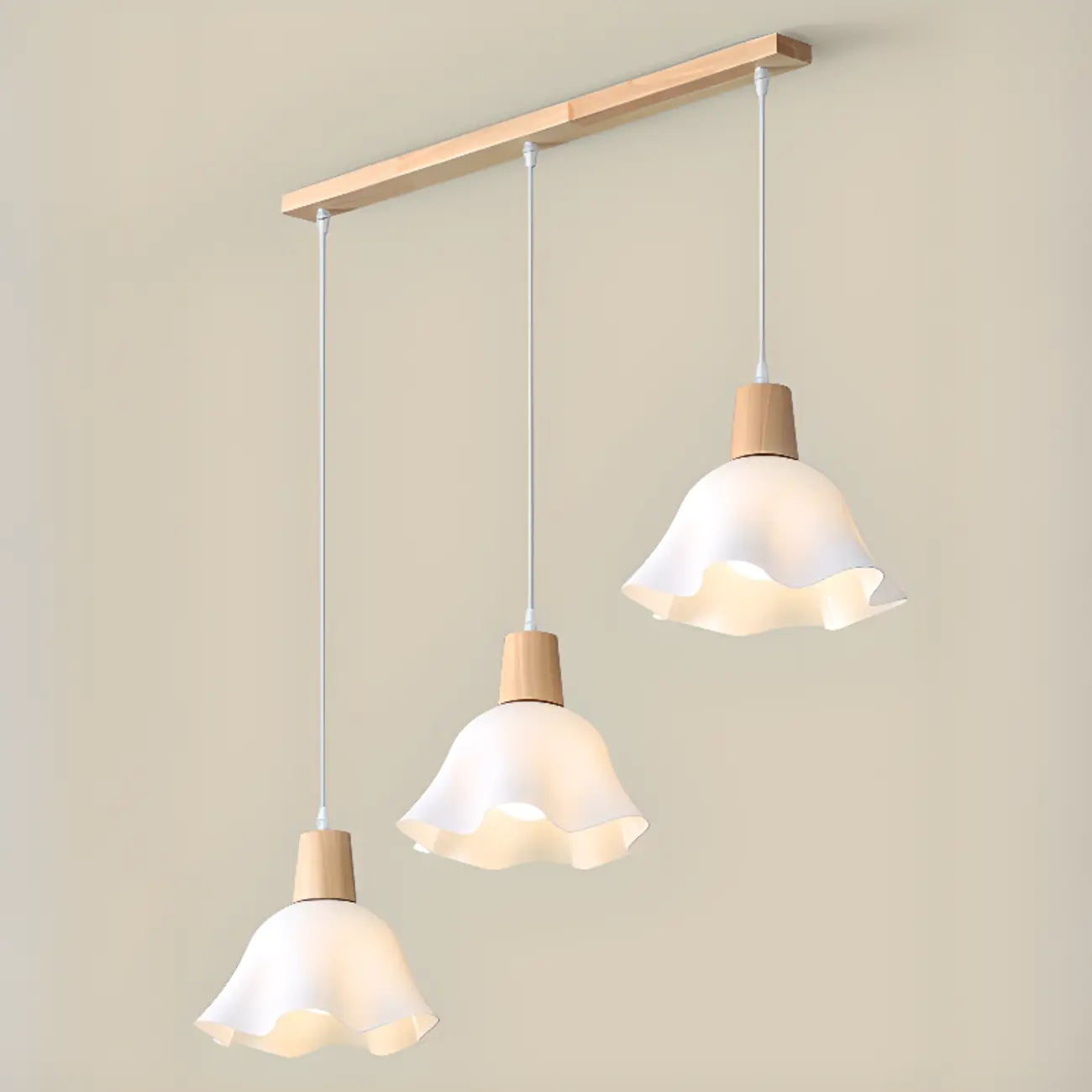 Plafoniera elegante a 3 luci in legno con paralume a fiori in acrilico