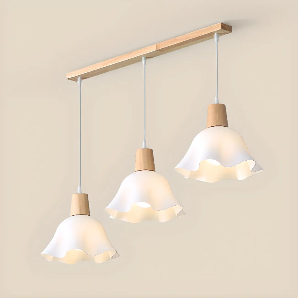 Plafoniera elegante a 3 luci in legno con paralume a fiori in acrilico