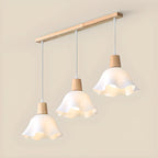 Plafoniera elegante a 3 luci in legno con paralume a fiori in acrilico
