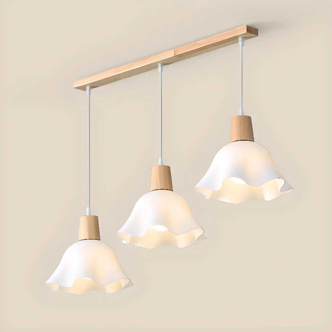 Plafoniera elegante a 3 luci in legno con paralume a fiori in acrilico
