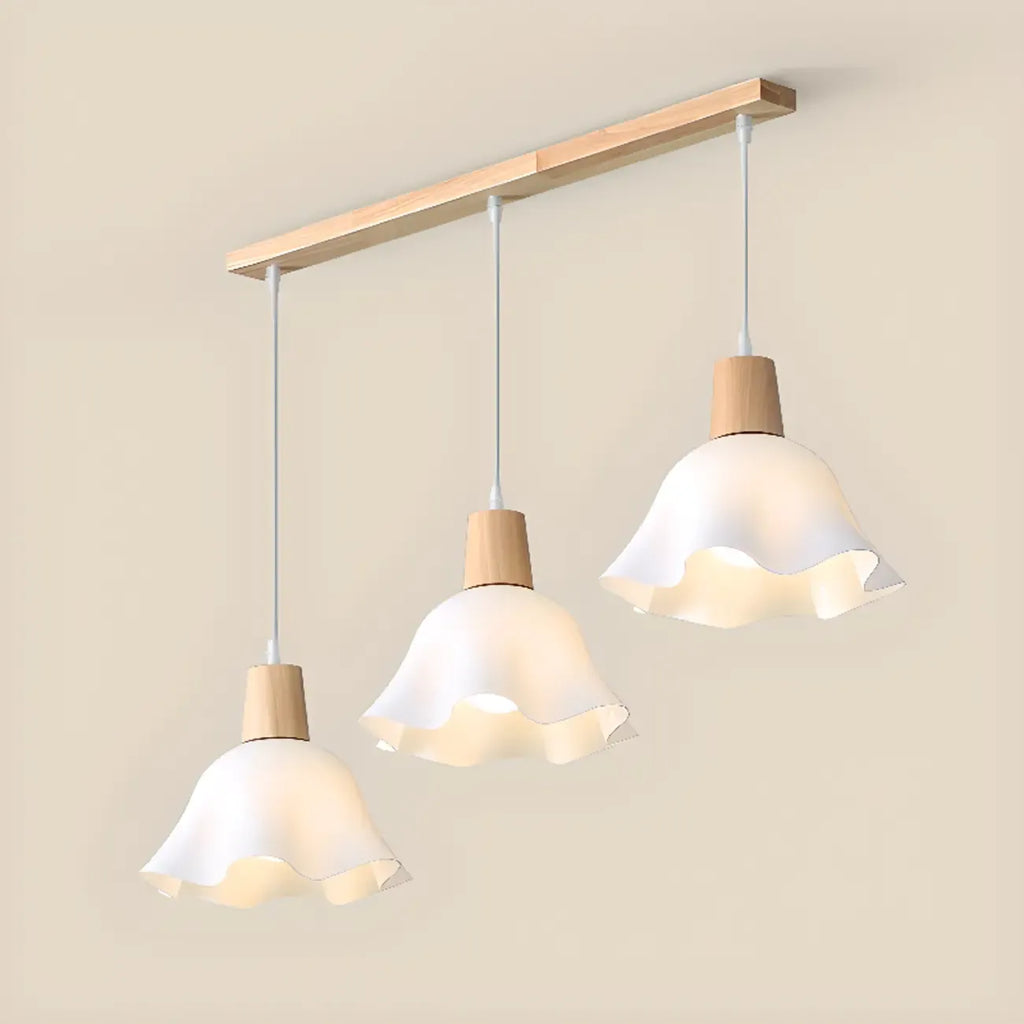 Plafoniera elegante a 3 luci in legno con paralume a fiori in acrilico