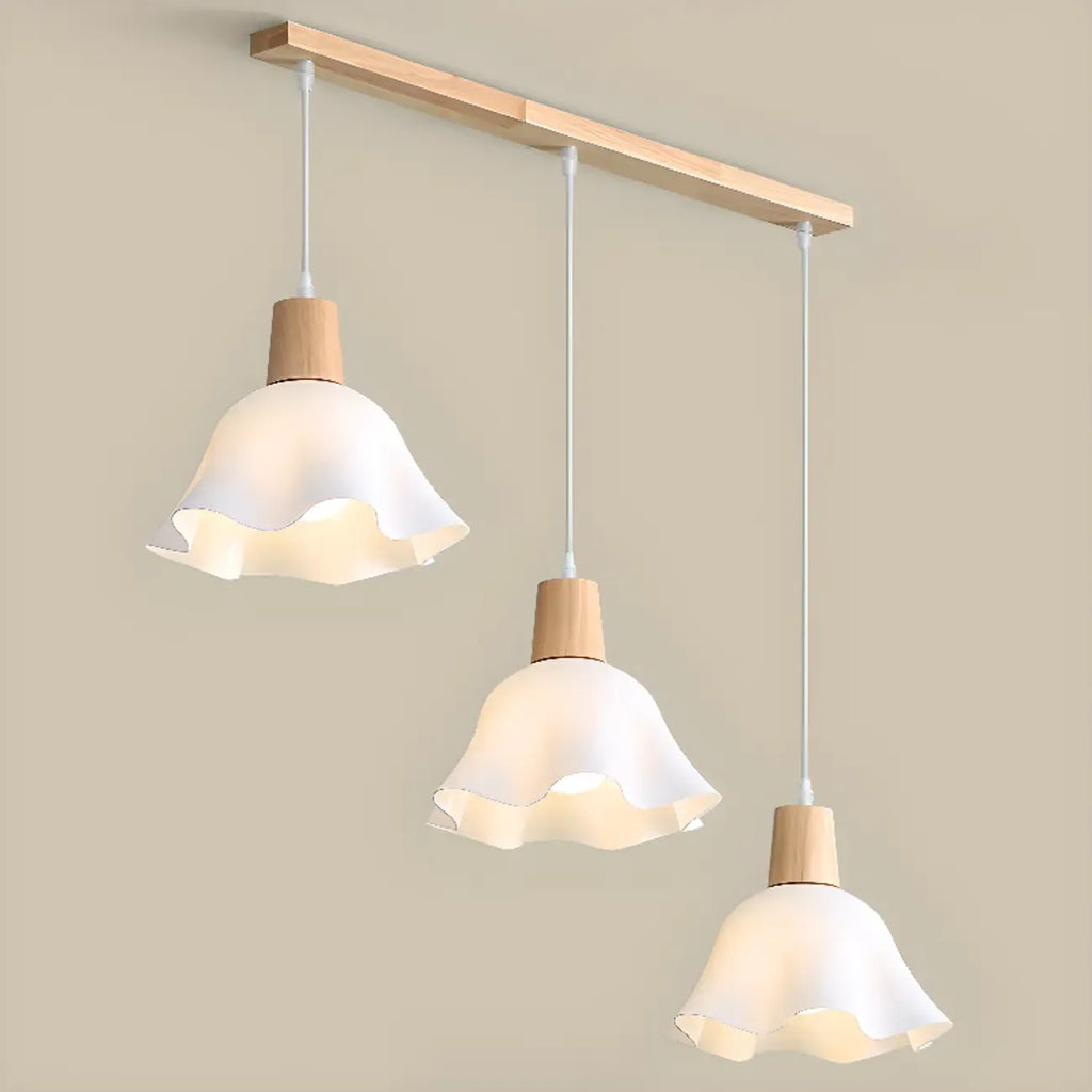 Plafoniera elegante a 3 luci in legno con paralume a fiori in acrilico