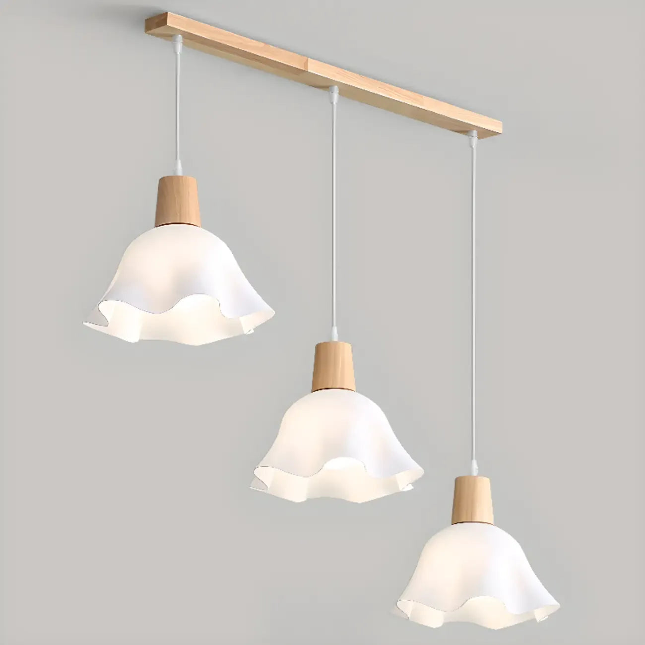Plafoniera elegante a 3 luci in legno con paralume a fiori in acrilico