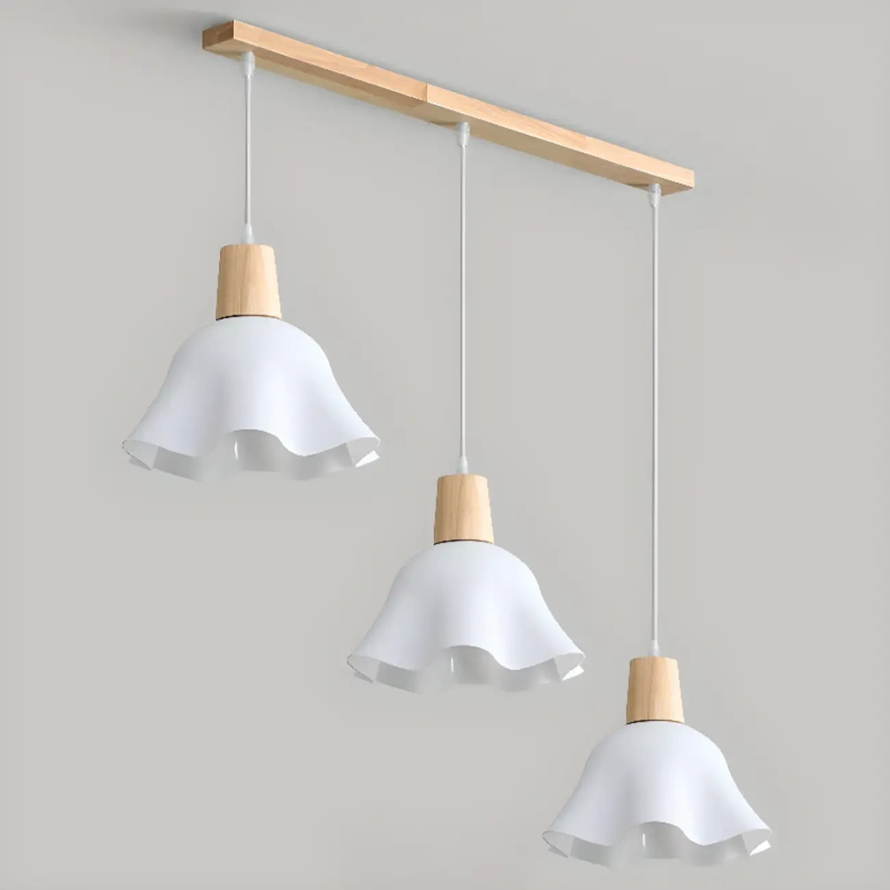 Plafoniera elegante a 3 luci in legno con paralume a fiori in acrilico