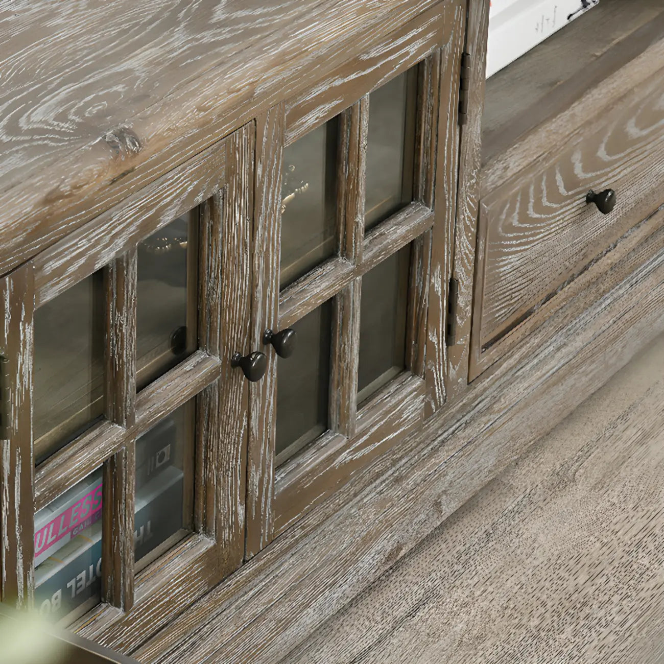 Meuble TV rectangulaire classique en bois massif pour salon