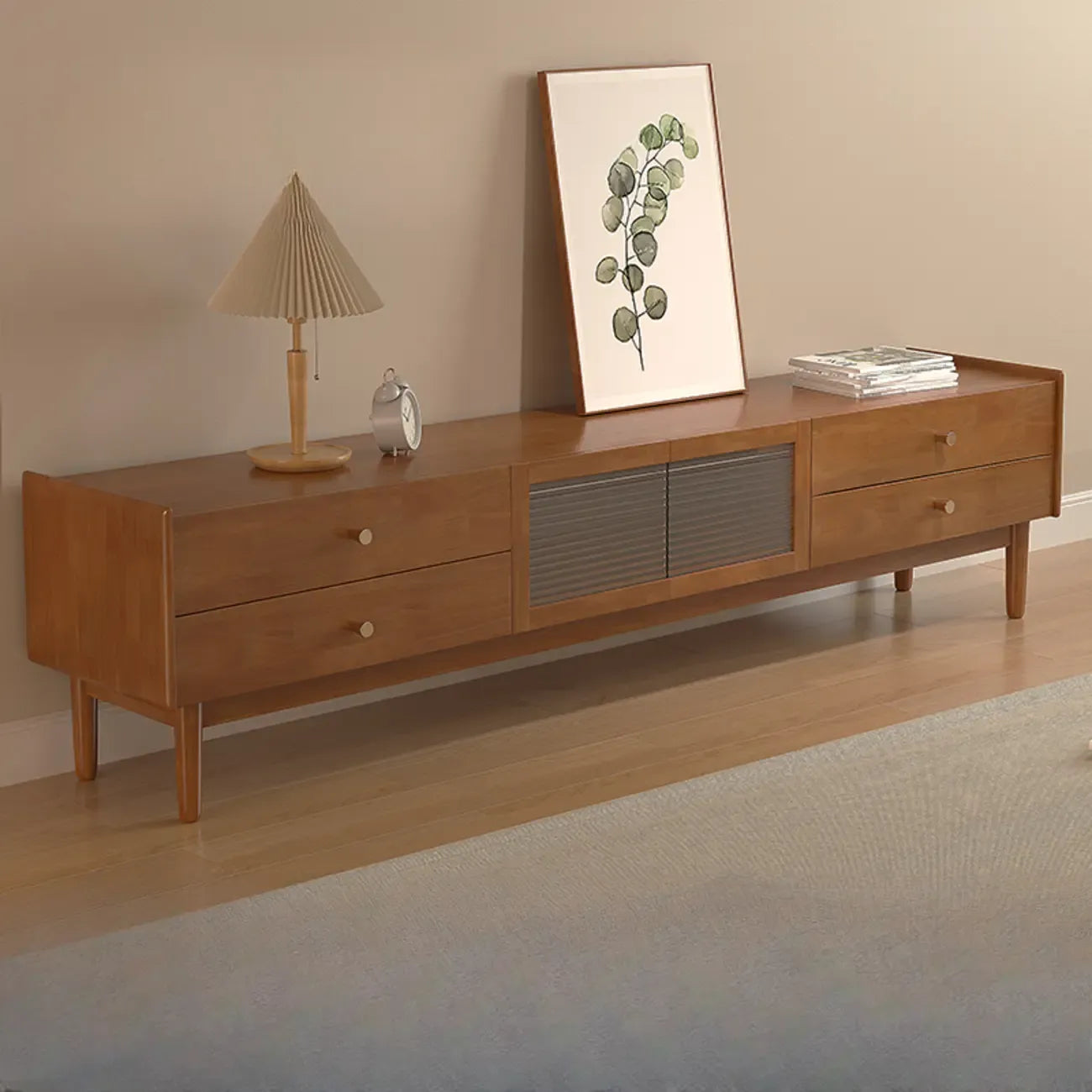 Mobile porta TV rettangolare 71" in legno di ciliegio con armadietto e cassetti