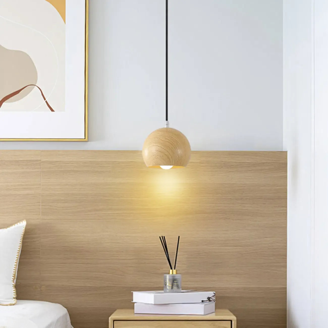 Suspension minimaliste en bois, mini globe, pour chevet