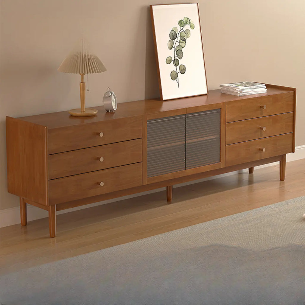 Mobile porta TV rettangolare 71" in legno di ciliegio con armadietto e cassetti