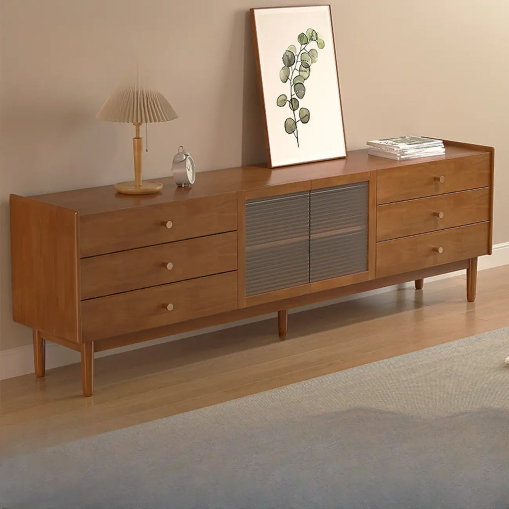 Mobile porta TV rettangolare 71" in legno di ciliegio con armadietto e cassetti