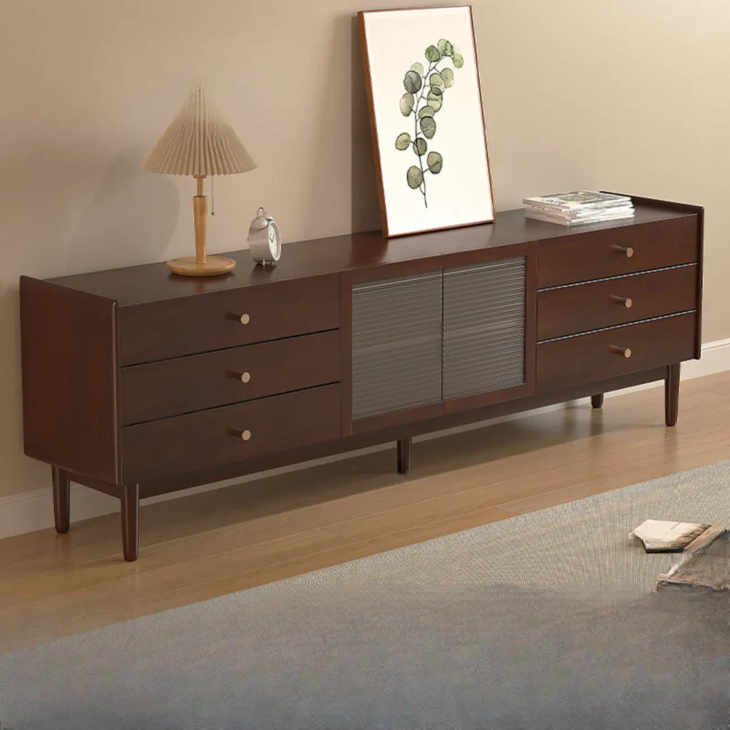 Mobile porta TV rettangolare 71" in legno di ciliegio con armadietto e cassetti
