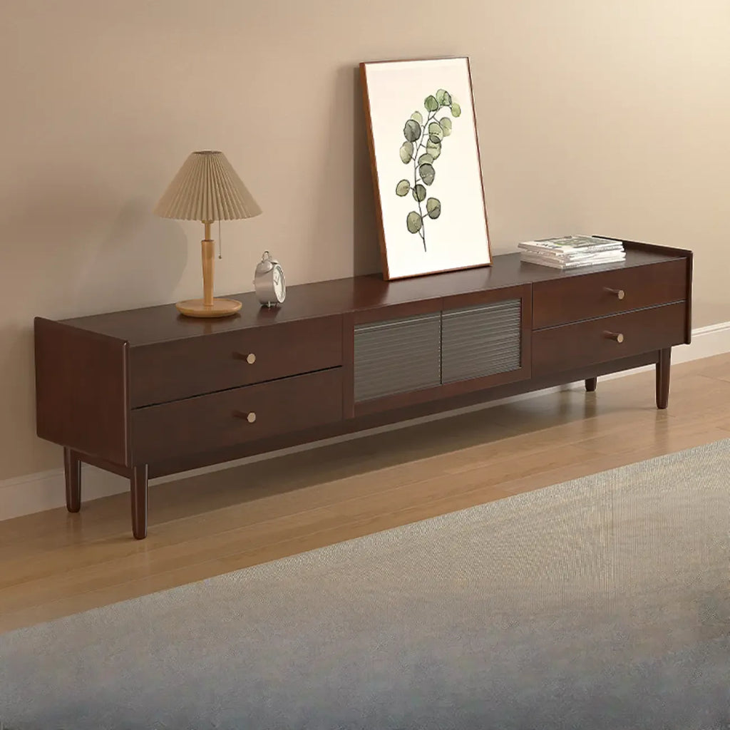 Mobile porta TV rettangolare 71" in legno di ciliegio con armadietto e cassetti