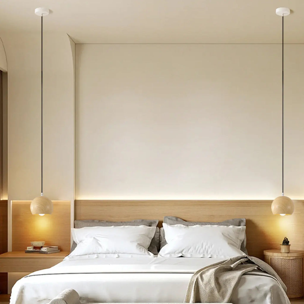 Suspension minimaliste en bois, mini globe, pour chevet