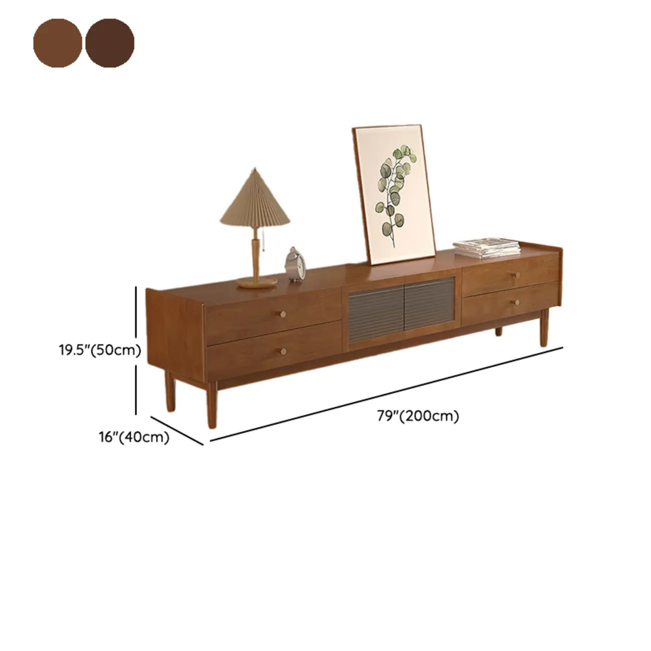 Mobile porta TV rettangolare 71" in legno di ciliegio con armadietto e cassetti