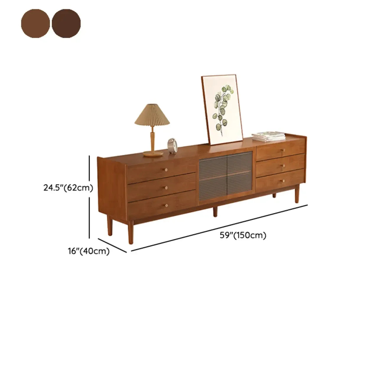 Mobile porta TV rettangolare 71" in legno di ciliegio con armadietto e cassetti