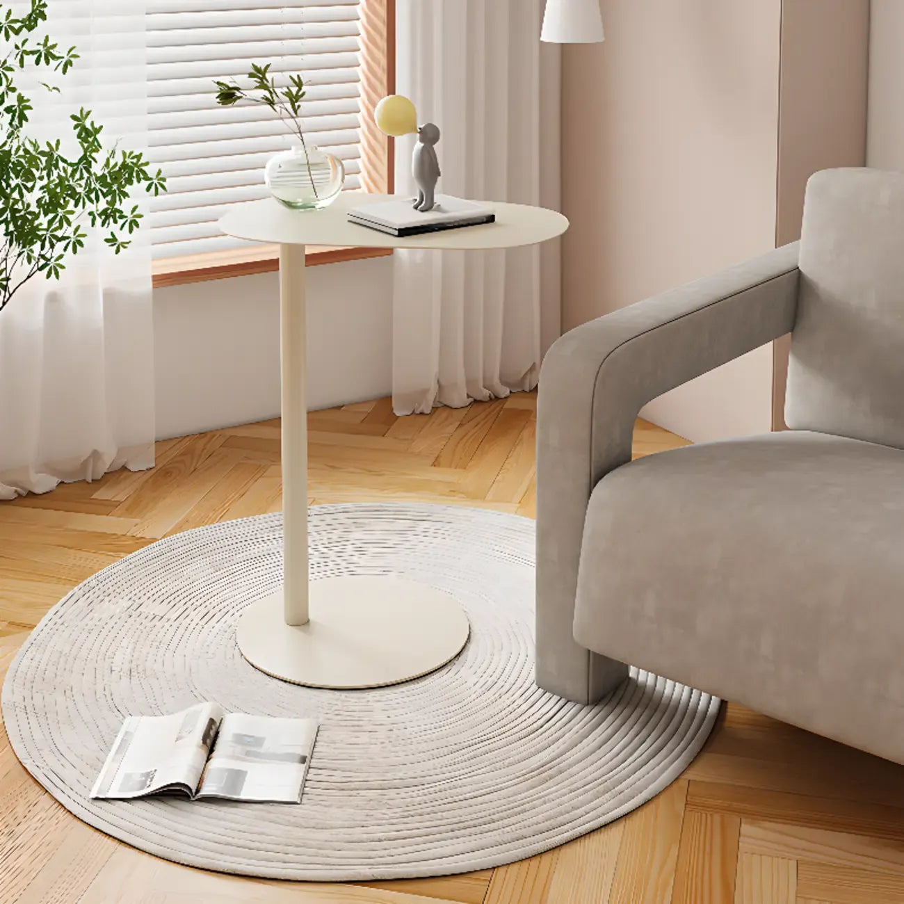 Table d'appoint ronde minimaliste en métal blanc pour salon