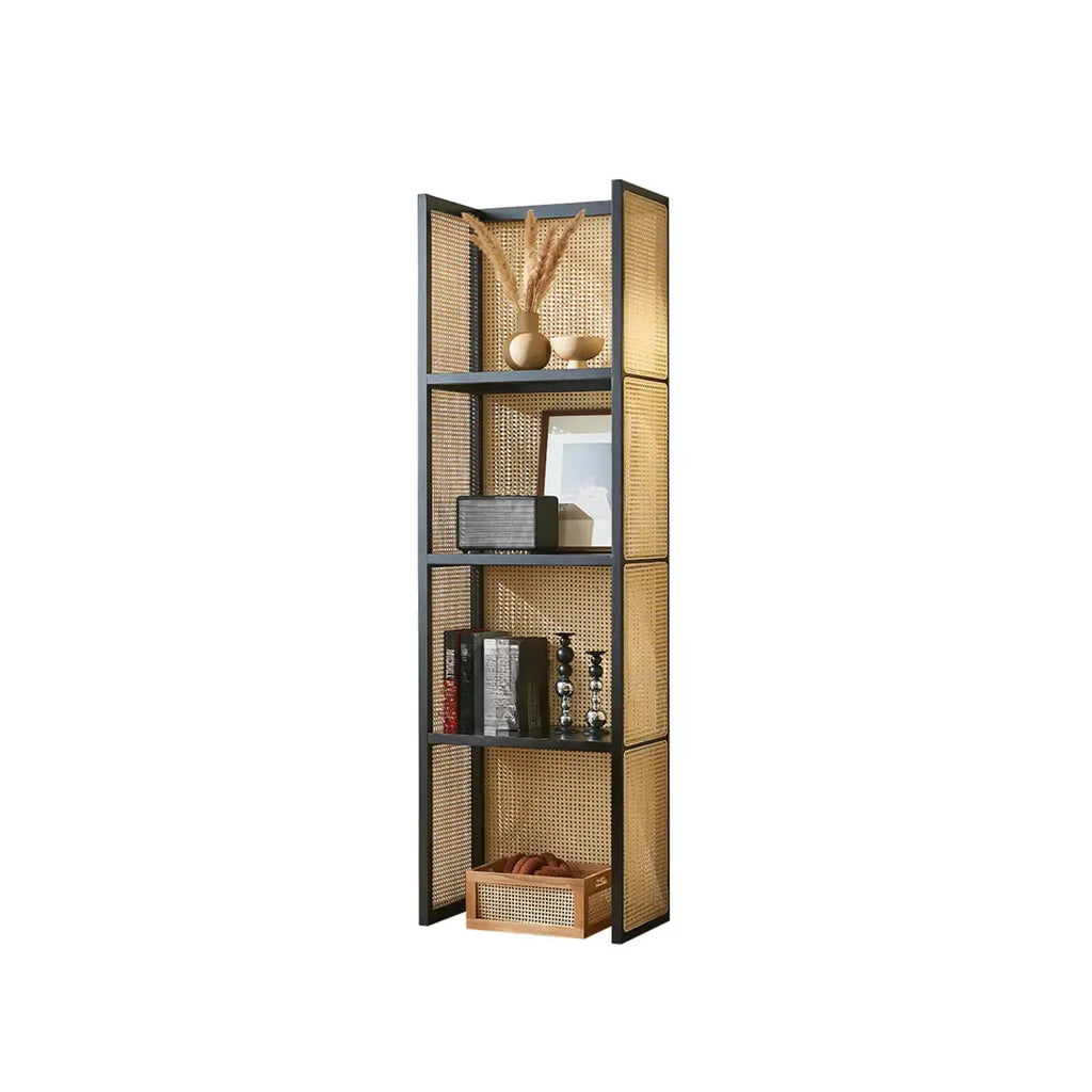 71 Libreria a 3 ripiani moderna in legno con rete e contenitore