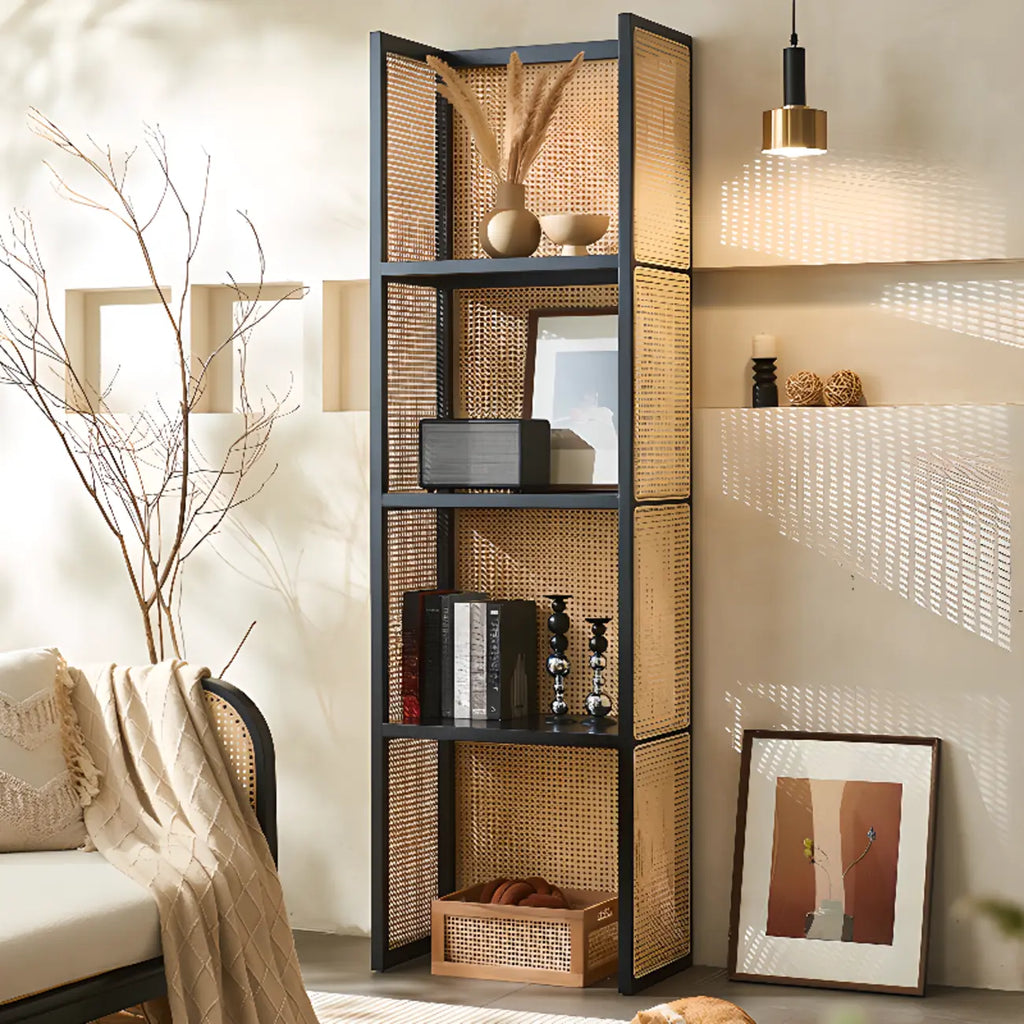 71 Libreria a 3 ripiani moderna in legno con rete e contenitore