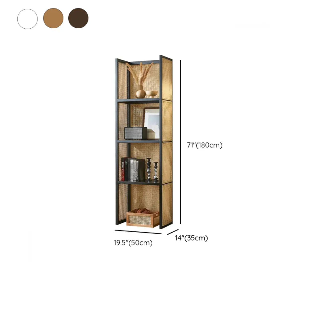 71 Libreria a 3 ripiani moderna in legno con rete e contenitore