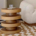 Table d'appoint ronde en bois noir empilé pour salon