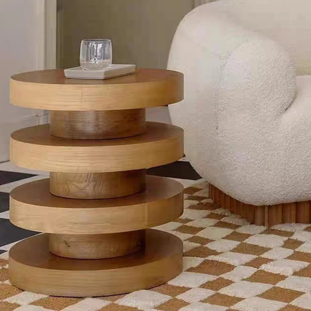 Table d'appoint ronde en bois noir empilé pour salon