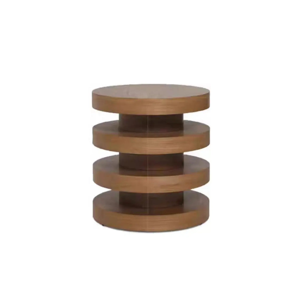 Table d'appoint ronde en bois noir empilé pour salon