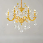 Lustre suspendu en cristal doré pour salon avec éclairage indirect et candélabre