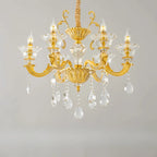 Lustre suspendu en cristal doré pour salon avec éclairage indirect et candélabre