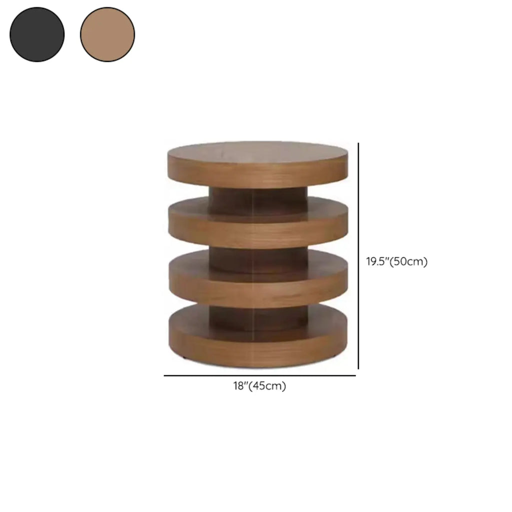 Table d'appoint ronde en bois noir empilé pour salon