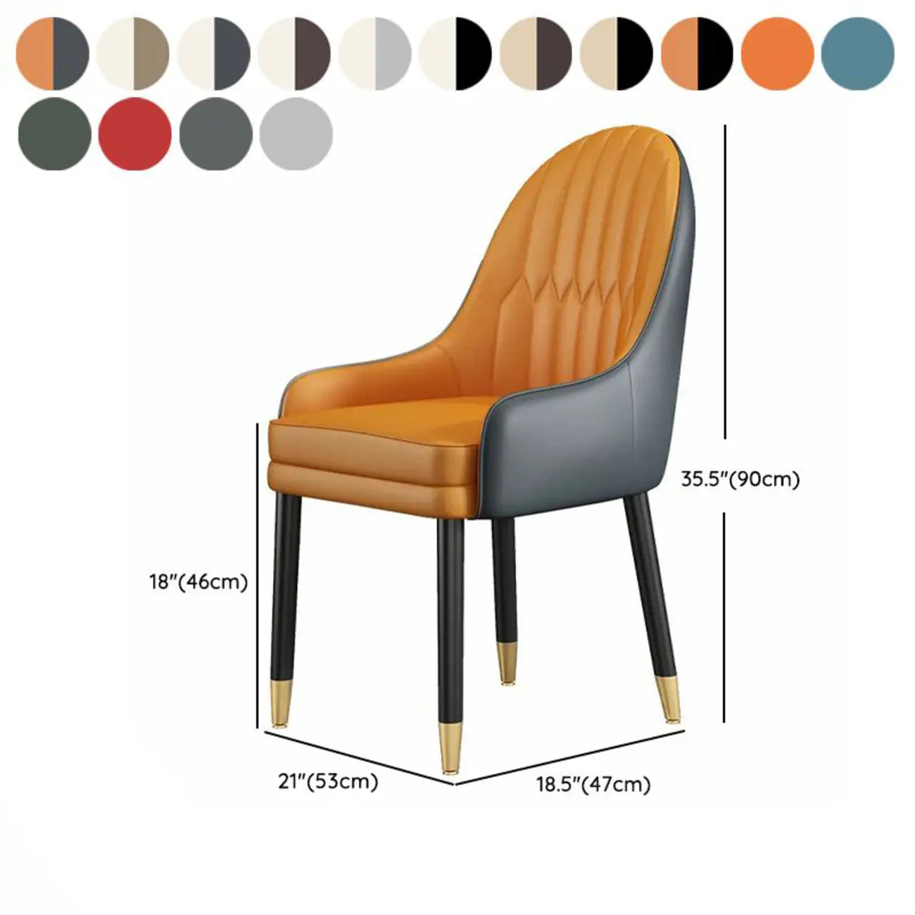Chaise de salle à manger en similicuir, color block, accoudoirs inclinés et pieds en métal