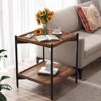 Table d'appoint glamour à 2 niveaux en bois massif avec rangement pour salon