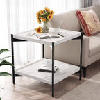 Table d'appoint glamour à 2 niveaux en bois massif avec rangement pour salon