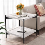 Table d'appoint glamour à 2 niveaux en bois massif avec rangement pour salon
