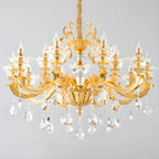Lustre suspendu en cristal doré pour salon avec éclairage indirect et candélabre