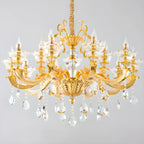 Lustre suspendu en cristal doré pour salon avec éclairage indirect et candélabre