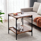 Table d'appoint glamour à 2 niveaux en bois massif avec rangement pour salon