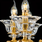 Lustre suspendu en cristal doré pour salon avec éclairage indirect et candélabre