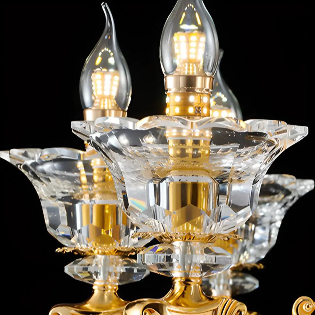 Lustre suspendu en cristal doré pour salon avec éclairage indirect et candélabre