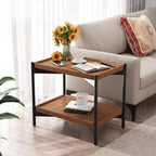Table d'appoint glamour à 2 niveaux en bois massif avec rangement pour salon