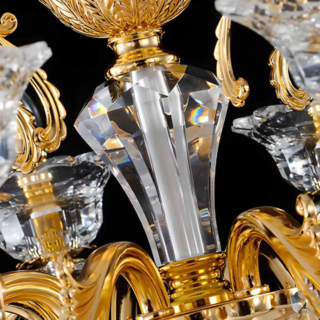 Lustre suspendu en cristal doré pour salon avec éclairage indirect et candélabre