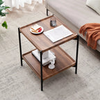 Table d'appoint glamour à 2 niveaux en bois massif avec rangement pour salon