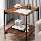 Table d'appoint glamour à 2 niveaux en bois massif avec rangement pour salon