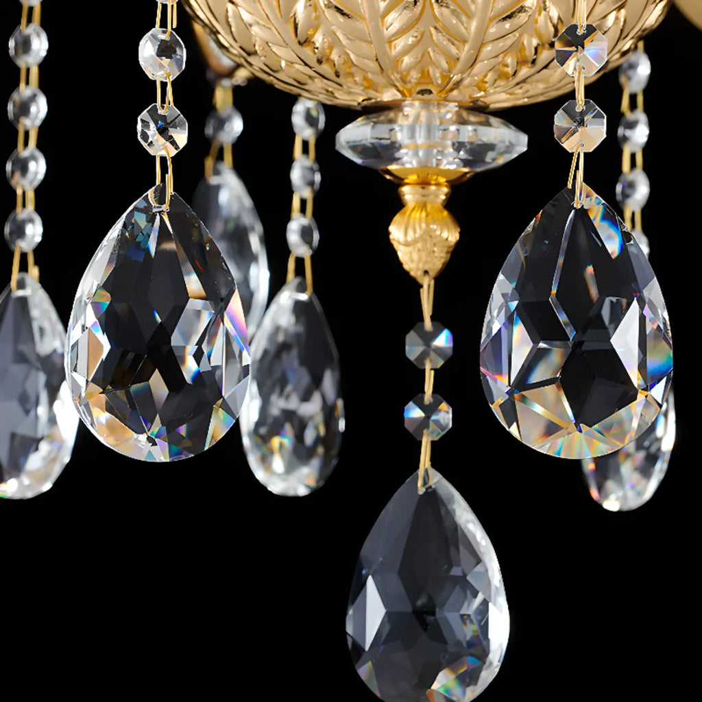 Lustre suspendu en cristal doré pour salon avec éclairage indirect et candélabre